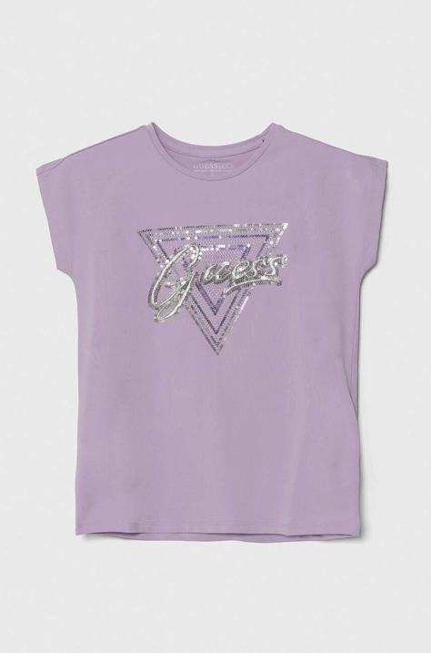 Guess t-shirt dziecięcy kolor fioletowy