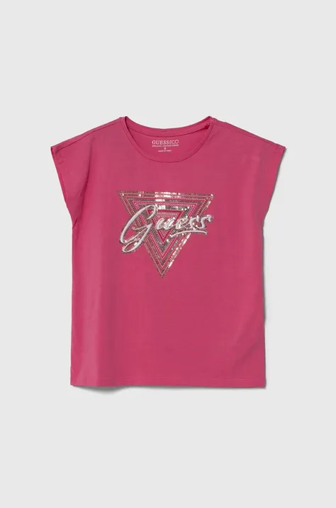 Παιδικό μπλουζάκι Guess χρώμα: ροζ