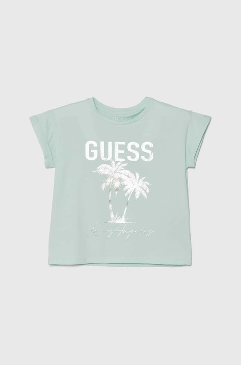 Παιδικό μπλουζάκι Guess χρώμα: τιρκουάζ