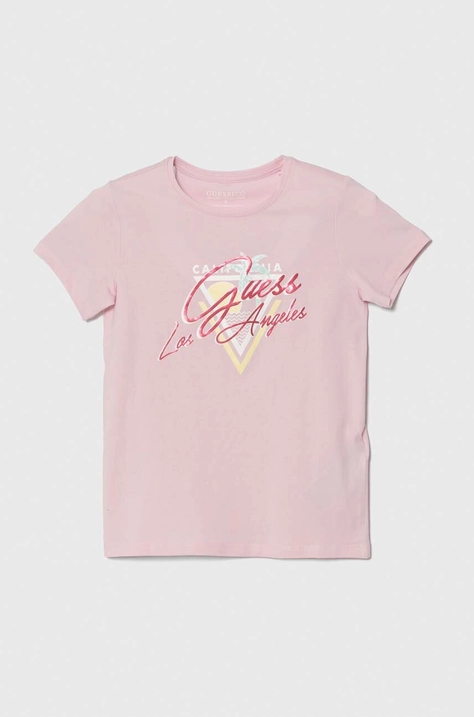 Guess t-shirt dziecięcy kolor różowy