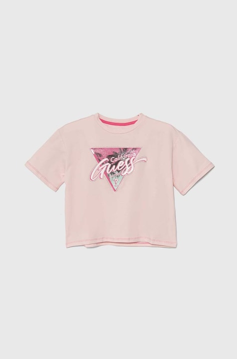 Дитяча футболка Guess колір рожевий