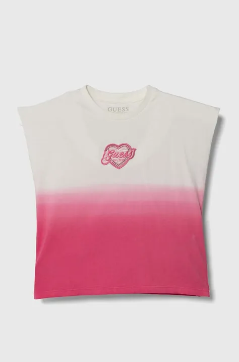 Детская хлопковая футболка Guess цвет розовый
