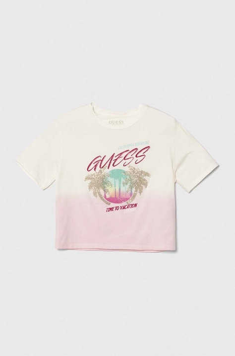 Guess t-shirt dziecięcy kolor beżowy