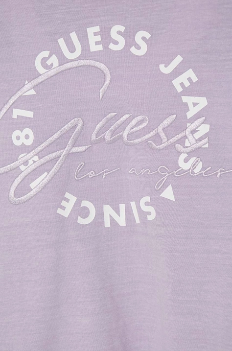 Guess t-shirt bawełniany dziecięcy kolor fioletowy