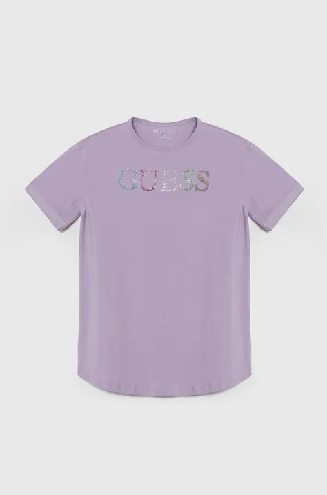 Παιδικό μπλουζάκι Guess χρώμα: μοβ