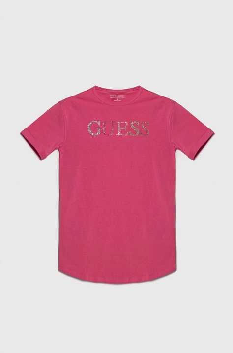 Guess t-shirt dziecięcy kolor różowy