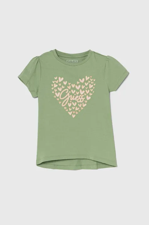 Παιδικό μπλουζάκι Guess χρώμα: πράσινο