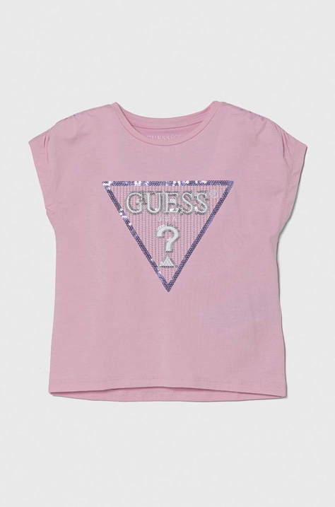 Παιδικό μπλουζάκι Guess χρώμα: ροζ