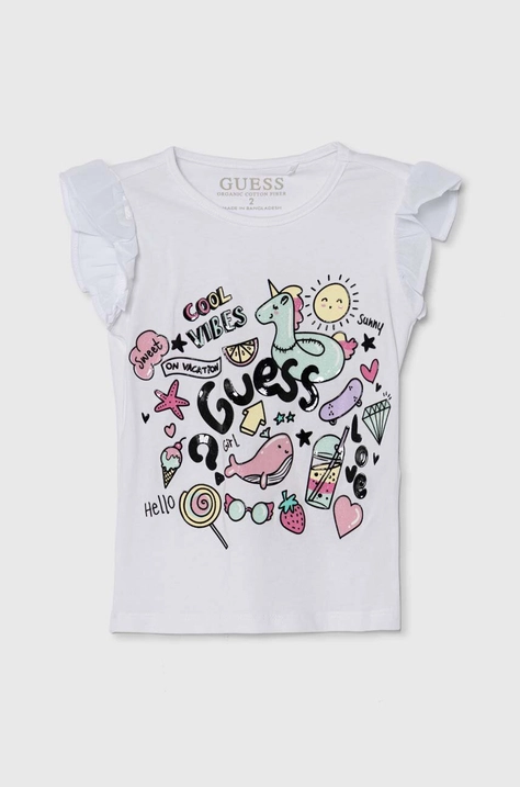 Guess t-shirt bawełniany dziecięcy kolor biały