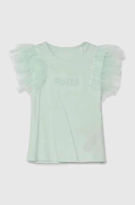 Otroška kratka majica Guess zelena barva