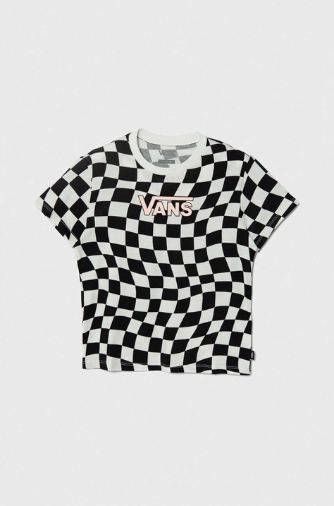 Vans tricou de bumbac pentru copii WARPED 66 CHECK CREW culoarea negru