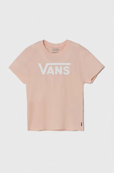Otroška bombažna kratka majica Vans GR FLYING V CREW GIRLS roza barva