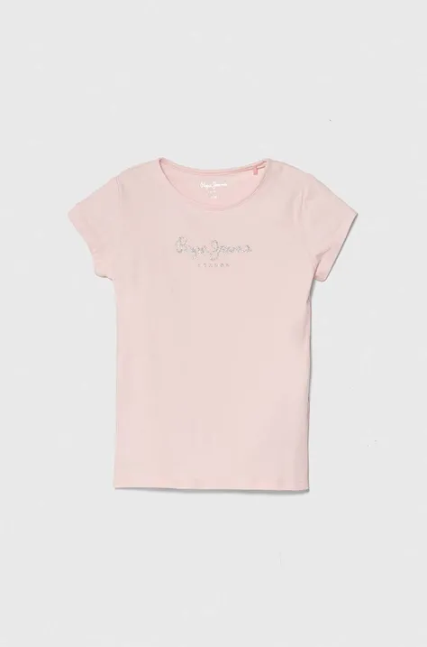 Dječja majica kratkih rukava Pepe Jeans HANA GLITTER boja: ružičasta