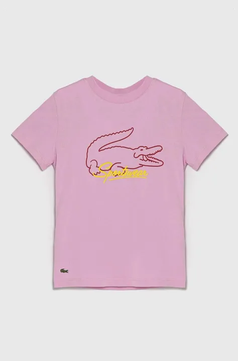 Otroška bombažna kratka majica Lacoste roza barva