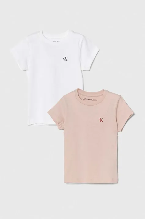 Dječja pamučna majica kratkih rukava Calvin Klein Jeans 2-pack boja: ružičasta