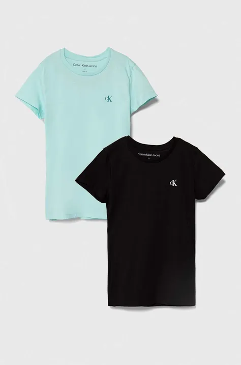 Дитяча бавовняна футболка Calvin Klein Jeans 2-pack колір бірюзовий