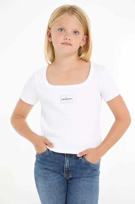 Otroška bombažna kratka majica Calvin Klein Jeans bela barva