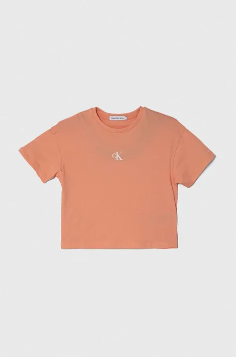 Дитяча бавовняна футболка Calvin Klein Jeans колір помаранчевий