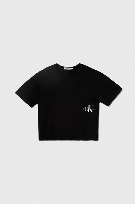 Dječja pamučna majica kratkih rukava Calvin Klein Jeans boja: crna