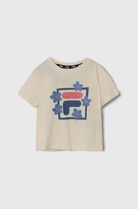 Dětské bavlněné tričko Fila LAMSTEDT béžová barva