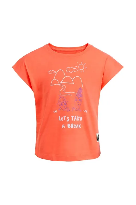 Dětské bavlněné tričko Jack Wolfskin TAKE A BREAK oranžová barva