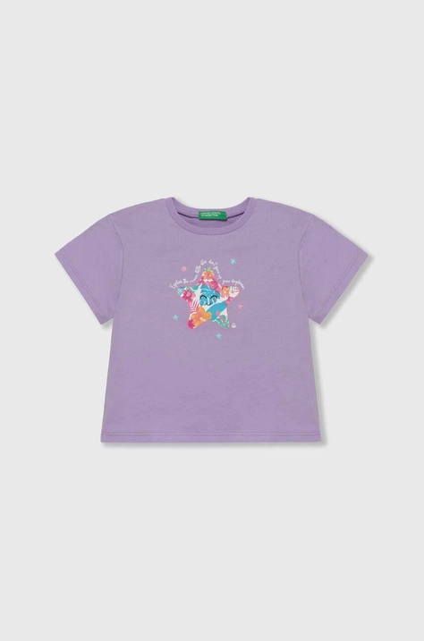 United Colors of Benetton tricou de bumbac pentru copii culoarea violet