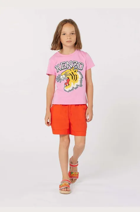 Παιδικό βαμβακερό μπλουζάκι Kenzo Kids χρώμα: ροζ