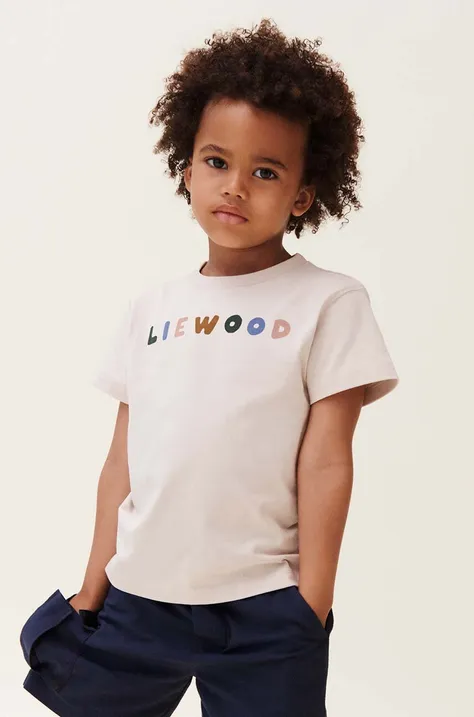 Детская хлопковая футболка Liewood Sixten Placement Shortsleeve T-shirt цвет бежевый однотонная