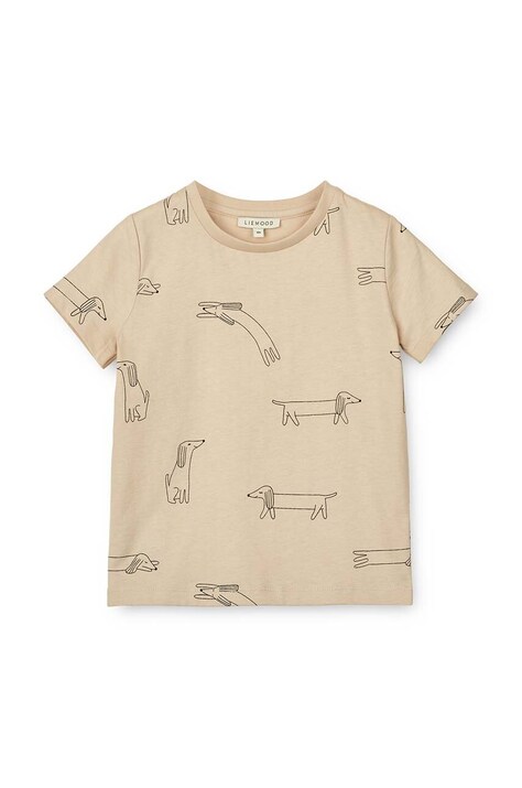 Bavlněné dětské tričko Liewood Apia Baby Printed Shortsleeve T-shirt béžová barva