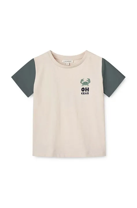 Бебешка памучна тениска Liewood Apia Baby Placement Shortsleeve T-shirt в тюркоазено с принт