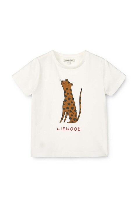 Бебешка памучна тениска Liewood Apia Baby Placement Shortsleeve T-shirt в бежово с принт
