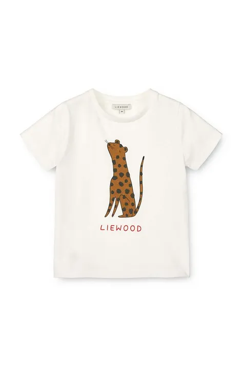 Детская хлопковая футболка Liewood Apia Baby Placement Shortsleeve T-shirt цвет бежевый с принтом