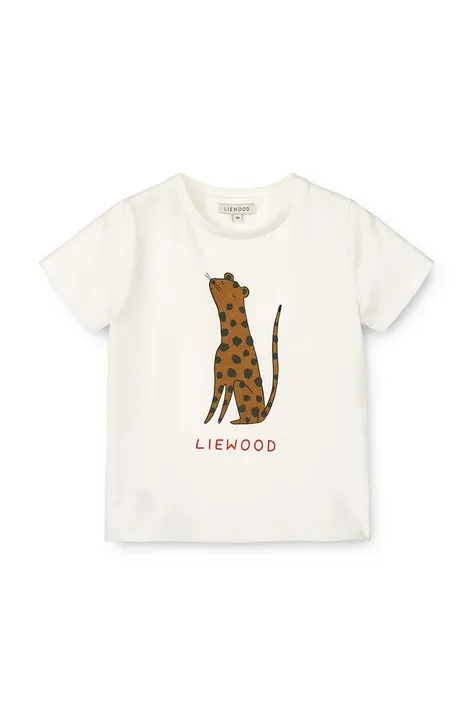 Dětské bavlněné tričko Liewood Apia Placement Shortsleeve T-shirt béžová barva, s potiskem