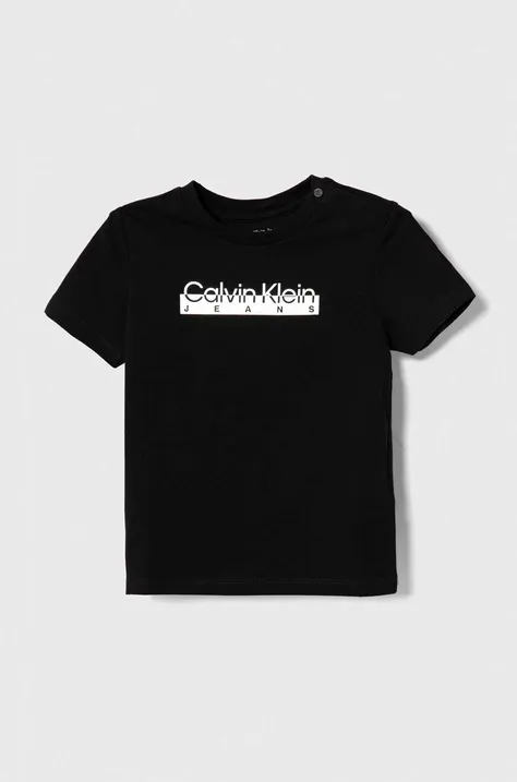 Calvin Klein Jeans t-shirt dziecięcy kolor czarny z nadrukiem