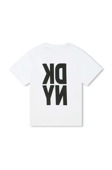 Dkny t-shirt bawełniany dziecięcy kolor biały z nadrukiem