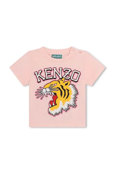 Dječja pamučna majica kratkih rukava Kenzo Kids boja: ružičasta, s tiskom