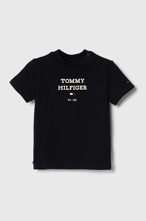Tričko pre bábätko Tommy Hilfiger tmavomodrá farba, s potlačou