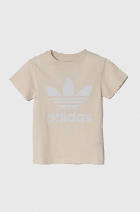 Detské bavlnené tričko adidas Originals TREFOIL TEE béžová farba, s potlačou