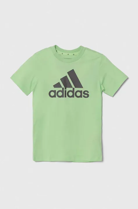 Otroška bombažna kratka majica adidas zelena barva