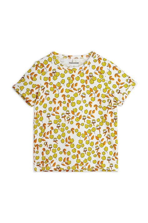 Mini Rodini tricou copii Flowers culoarea galben, cu imprimeu
