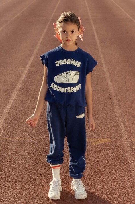 Mini Rodini top din bumbac pentru copii Jogging culoarea bleumarin, cu imprimeu