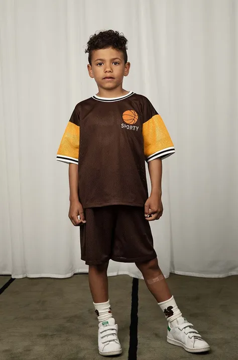 Detské tričko Mini Rodini Basket hnedá farba, s potlačou