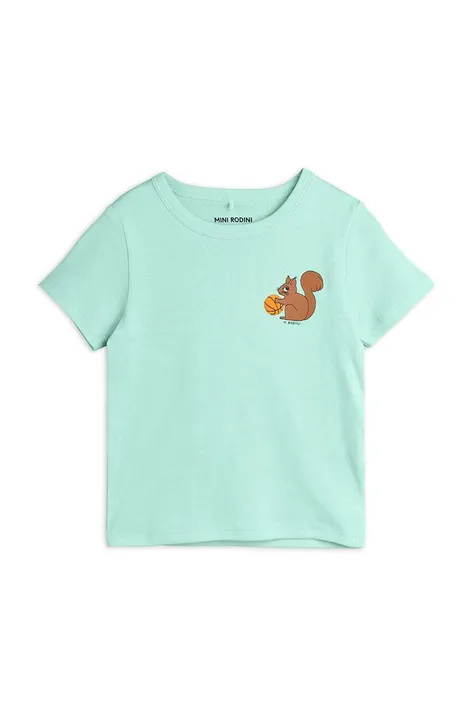 Dječja pamučna majica kratkih rukava Mini Rodini Squirrel boja: zelena, s tiskom