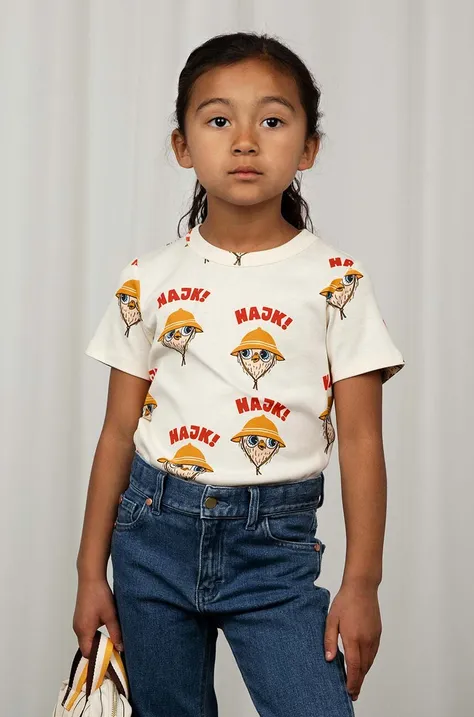 Detské bavlnené tričko Mini Rodini Hike biela farba, vzorovaný