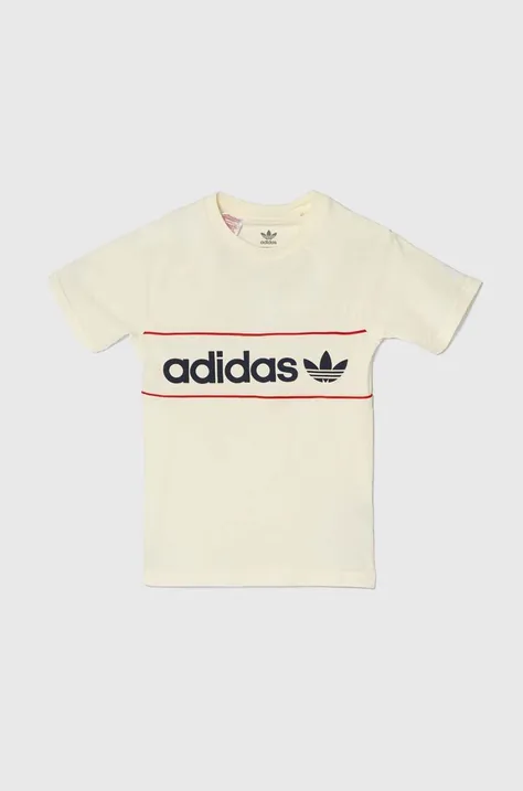 Detské bavlnené tričko adidas Originals béžová farba, vzorovaný