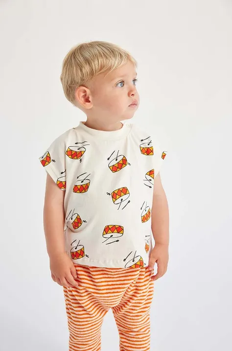 Bobo Choses t-shirt bawełniany niemowlęcy kolor beżowy wzorzysty