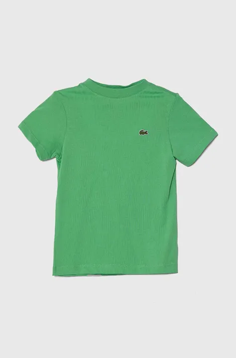 Детская хлопковая футболка Lacoste цвет зелёный однотонный