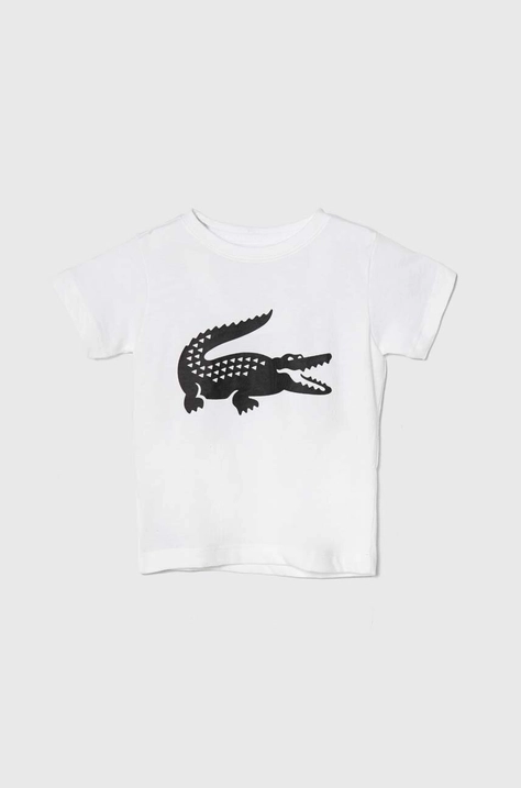 Lacoste t-shirt dziecięcy kolor biały z nadrukiem