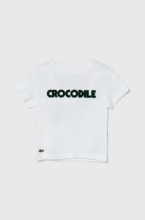 Detské bavlnené tričko Lacoste biela farba, s potlačou