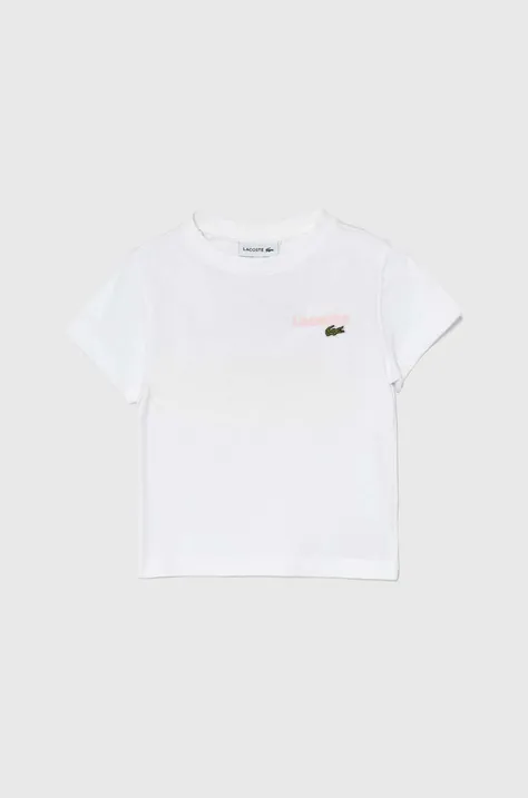 Дитяча бавовняна футболка Lacoste колір білий з принтом